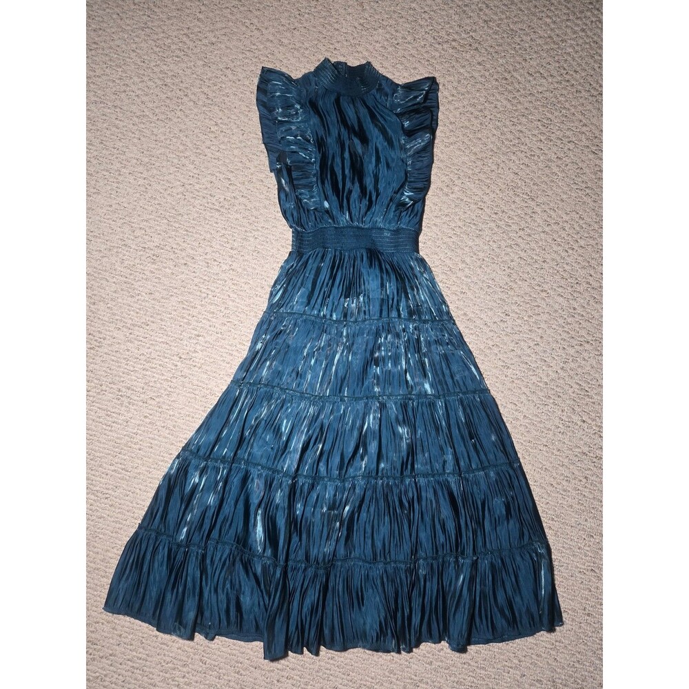 Lulus Take a Glance Emerald Green Tiered Mock Neck Midi Dress